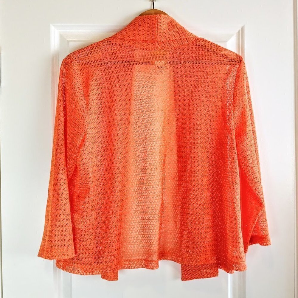 Ruby Rd. Tangerine Orange Open Mesh Weave Cardigan - Picture 4 of 7